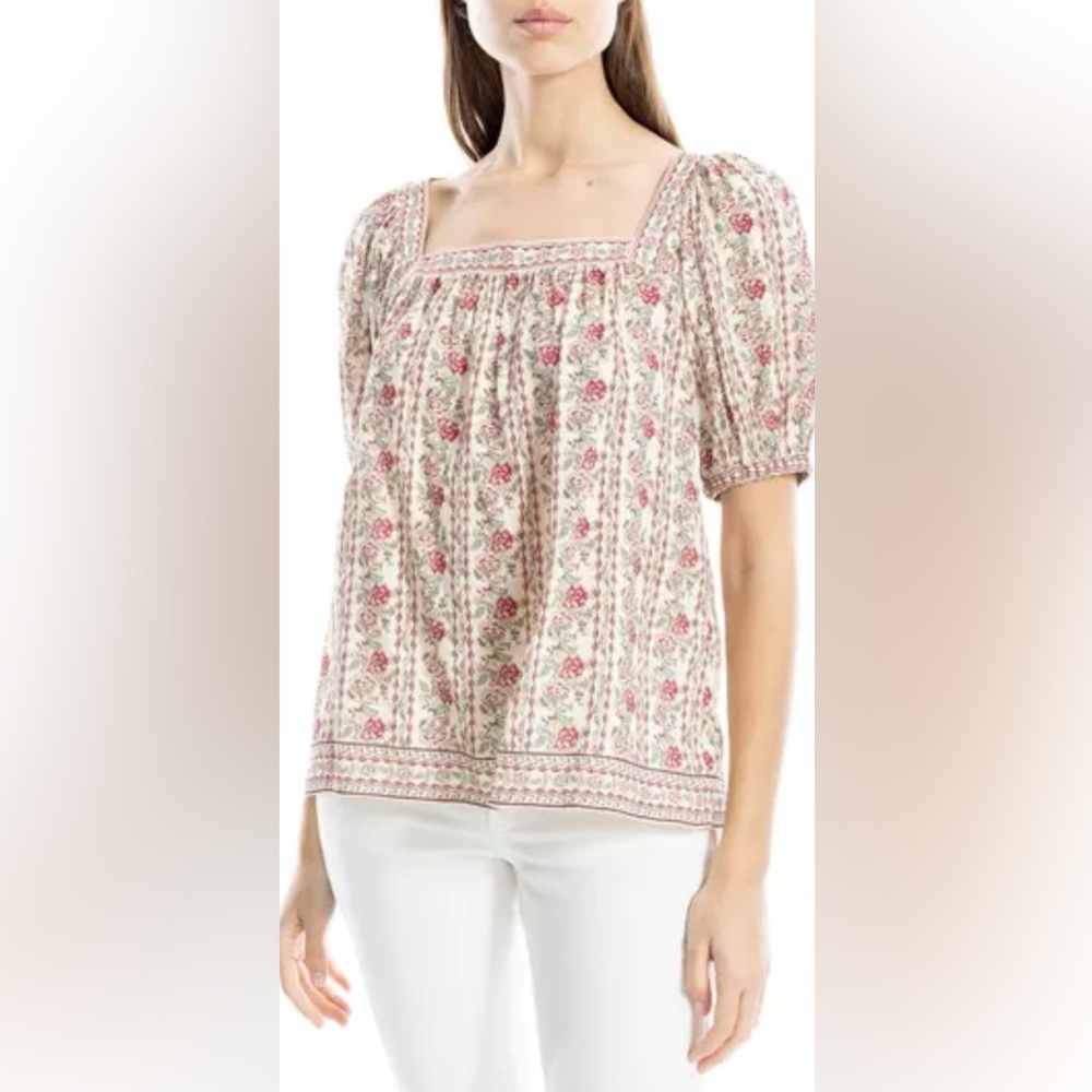 NWT Max Studio Floral Blouse with sweet puff sleeves Size small # 897
